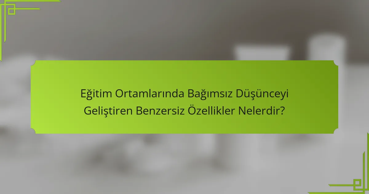 Eğitim Ortamlarında Bağımsız Düşünceyi Geliştiren Benzersiz Özellikler Nelerdir?